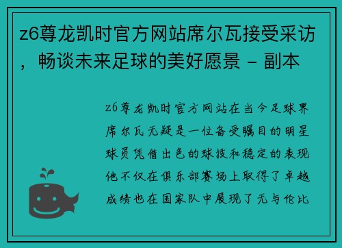 z6尊龙凯时官方网站席尔瓦接受采访，畅谈未来足球的美好愿景 - 副本